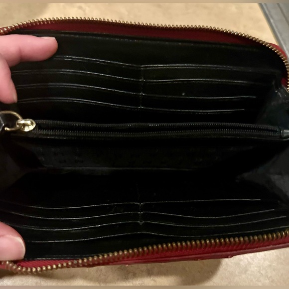 L.A.M.B. by Gwen Stefani Red Leather Zip Around Wallet With Gold Toned Hardware - Picture 6 of 7